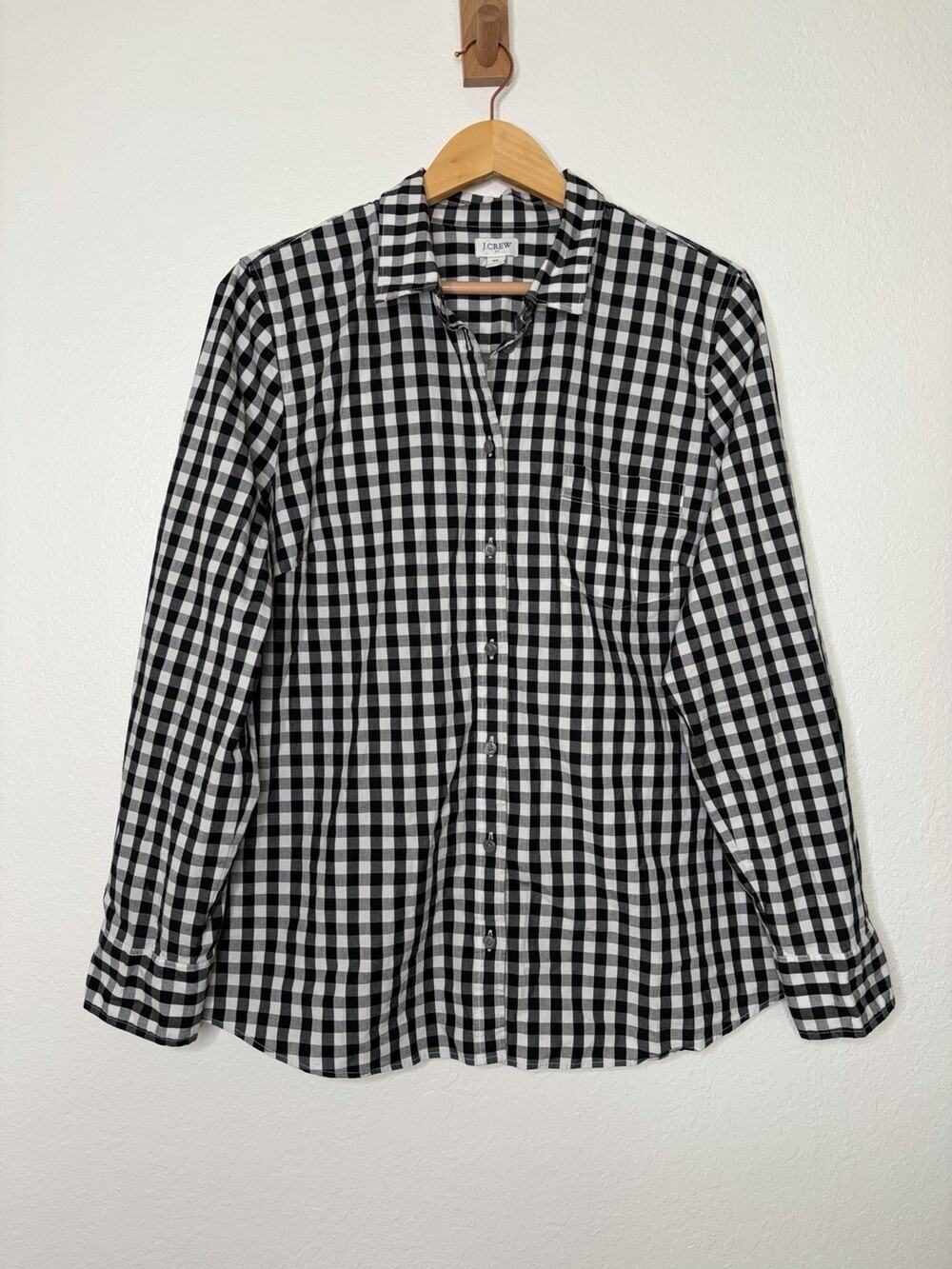 J. Crew Black and White Gingham Button Up Shirt Women's Size XL Classic Preppy